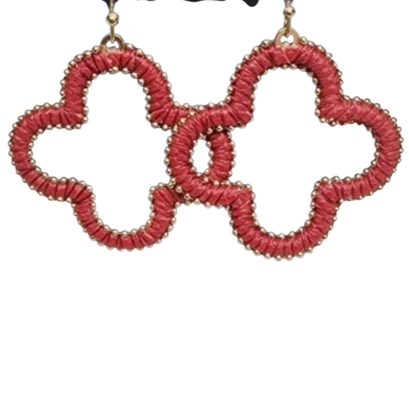 None Jewelry - Red and Gold Clover Dangle Earrings